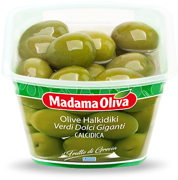 Olive Halkidiki verdi dolci giganti Calcidica Frutto di Grecia Madama Oliva